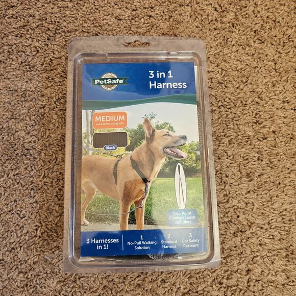 PetSafe 3-in-1 Dog Harness Medium Black Gray No Pull w/ Two Point Control Leash - Picture 1 of 8
